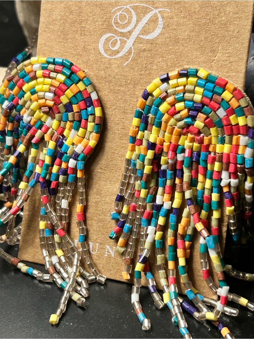 Colorful BOHO Seed Bead Fringe Earrings - Multicolor pierced jewelry NWT